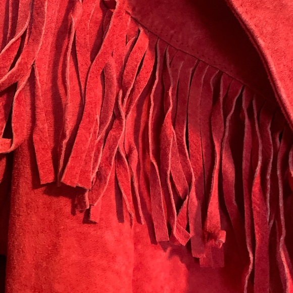 Denim & CO Red Leather Fringe Jacket XS - Picture 6 of 8